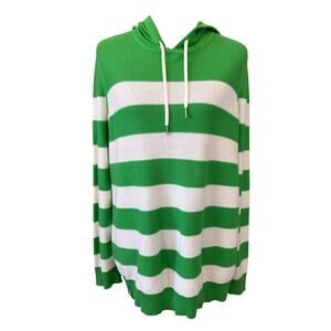 NEW LAUREN ACTIVE RALPH LAUREN Green White Striped Pullover Hoodie Plus Size 1X